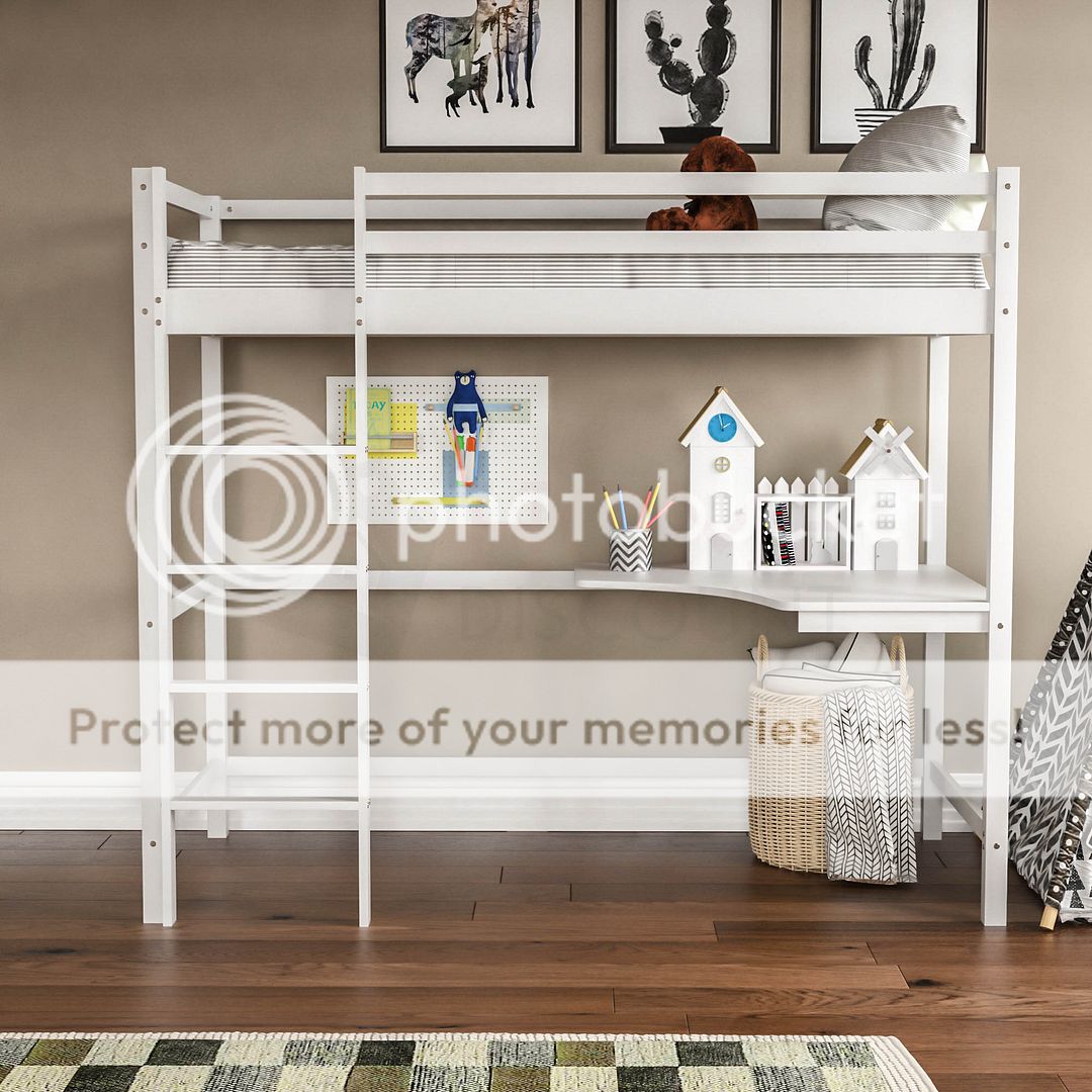 High Sleeper Bunk Bed Loft Cabin Bed Solid Pine Wood Frame Desk Kids